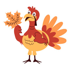 Cute Thanksgiving Turkey Character with Cartoon Design. Vector Illustration.