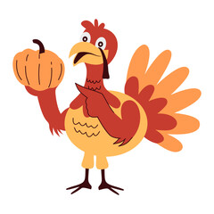Cute Thanksgiving Turkey Character with Cartoon Design. Vector Illustration.