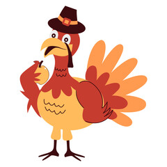 Cute Thanksgiving Turkey Character with Cartoon Design. Vector Illustration.