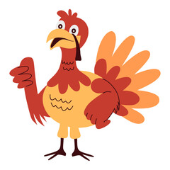 Cute Thanksgiving Turkey Character with Cartoon Design. Vector Illustration.