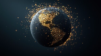 Fototapeta premium Glowing illuminated planetary sphere in a dark starry night sky Digital abstract futuristic space and global technology concept and innovative background image