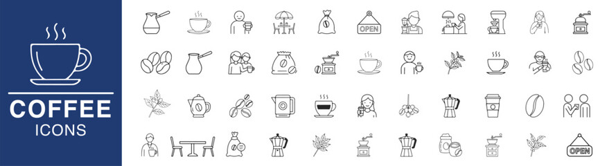 Coffee shop icon set is provided with isolated editable vector icons that can be used on websites and apps.