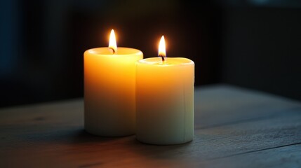 Romantic and Cozy Atmosphere with Two Burning White Candles