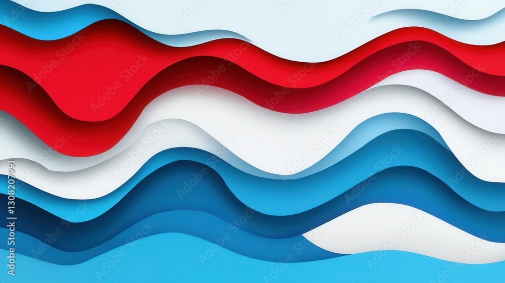 Fototapete Dynamic layered waves in red, blue, and white create a striking paper art background reflecting national pride and movement Generative AI