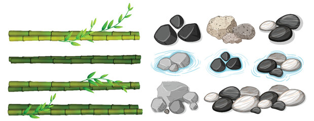 Bamboo and Stones Vector Illustration