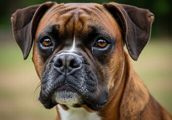 Alert Boxer Dog Portrait Soft Light. AI Generated