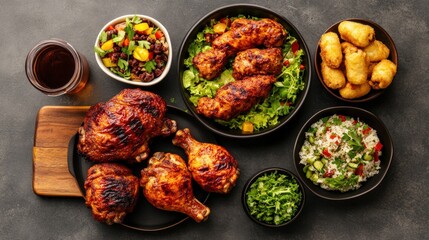 Table spread with a wide variety of culinary delights including colorful dishes ready for sharing and enjoying together