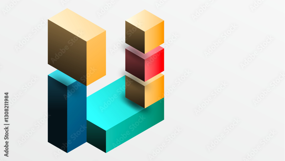 Poster Sleek abstract design featuring isometric 3D blocks in a clean, modern composition. Perfect for tech-inspired themes, with vibrant colors and geometric precision