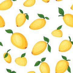 Obraz premium Mango Fruit Seamless Pattern l Pastel Soft Color l Adorable Cute Design White Background 