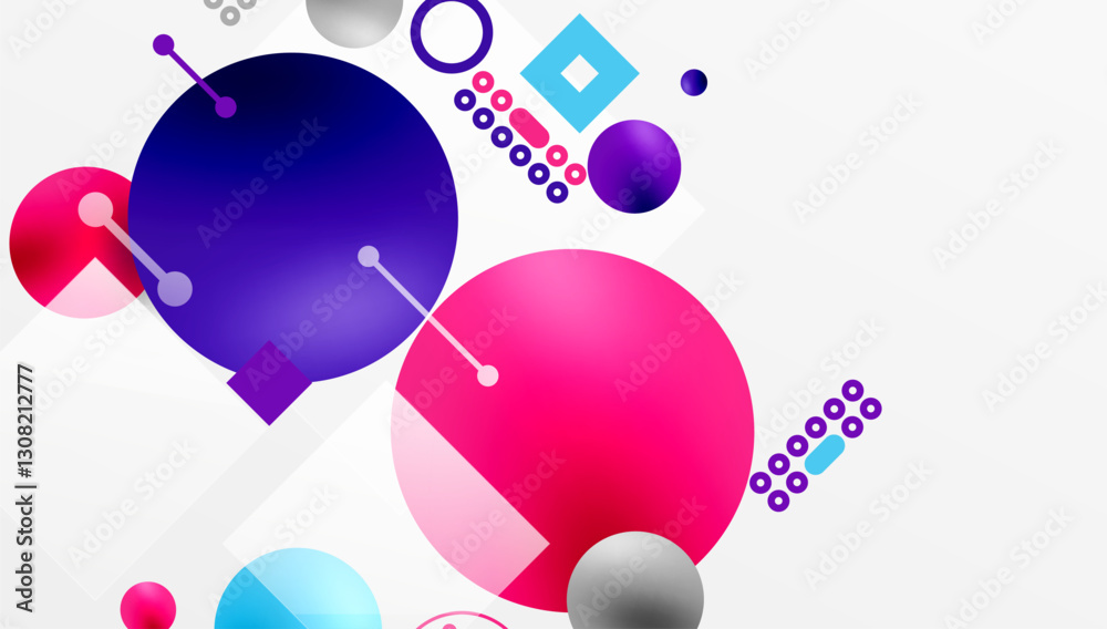 Poster Minimalistic abstract vector design, layered geometric shapes circles, squares, and triangles with soft pastel gradients and semi-transparent effects. Perfect for contemporary use