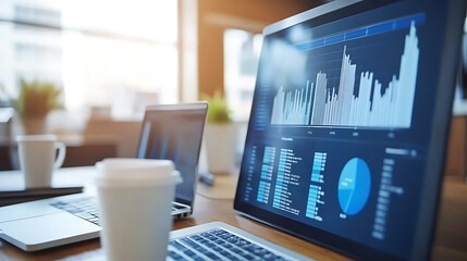 Analyzing business performance data office environment digital graphics modern workplace data visualization concepts