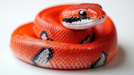 Obraz premium A vivid red snake with a mesmerizing pattern of tiny black and white dots on its bright orange scales; close-up view highlights intricate textures