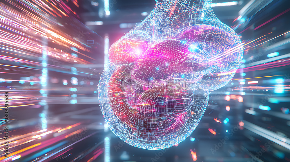Poster dynamic neon data visualization digital space 3d rendering futuristic environment close-up technolog