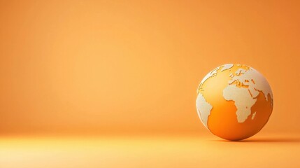 Glowing orange globe or world map sphere on a clean minimalist desk or office workspace  The international global concept represents digital communication connection