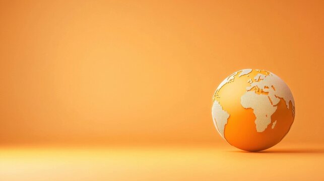 Glowing orange globe or world map sphere on a clean minimalist desk or office workspace  The international global concept represents digital communication connection