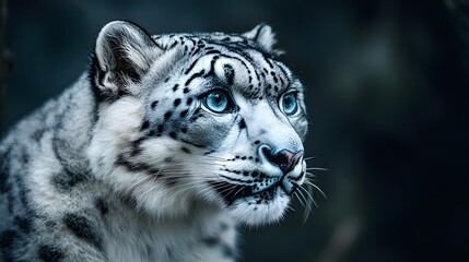 Obraz premium A snow leopard gazing upward in its natural habitat surrounded by thick white snow and beautiful scenery