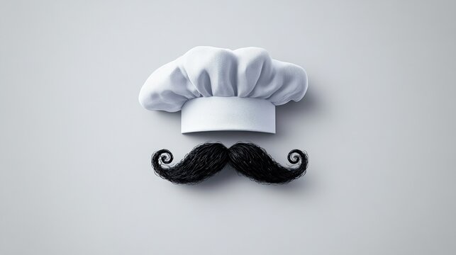 Classic chef hat and stylish mustache representing culinary expertise and fun for chefs and cooking enthusiasts