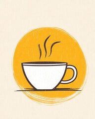 minimalist illustration of steaming cup on warm yellow background