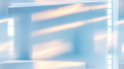 Obraz premium Minimalist composition with three flat rectangular boxes on a white background with a soft blue gradient. Elegant and modern design emphasizing depth, clarity, and sophistication.
