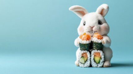 A charming white rabbit holding a fresh carrot while surrounded by a fluffy texture creating a joyful and playful scene