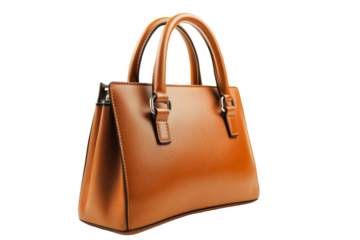 Classic leather handbag isolated isolated on transparent background, PNG file, top handle