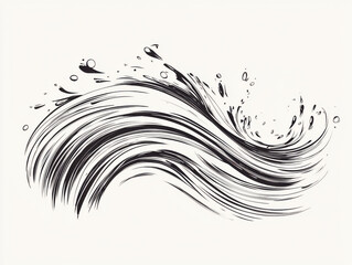 Fototapeta premium Flowing black ink strokes create dynamic wave patterns with splashes