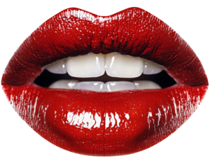Human mouth with red lipstick, isolated isolated on transparent background, PNG file