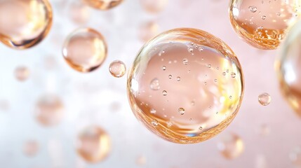 Fototapeta premium Abstract Golden Spheres Floating on a Pink Background