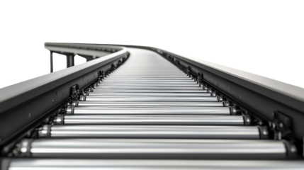 Industrial conveyor belt isolated on transparent background, PNG file, clean and detailed