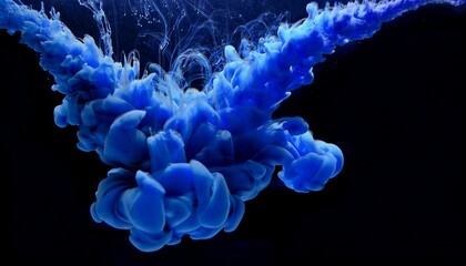 Vibrant blue ink swirling in water, creating an abstract explosion of color against a dark background. A dynamic and artistic fluid motion concept perfect for creative and futuristic designs.