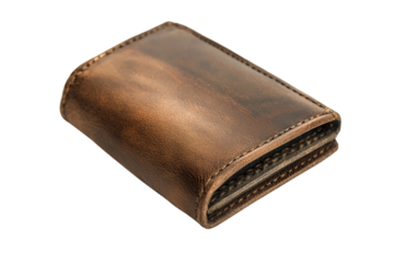 Men's leather wallet isolated on transparent background, PNG file, classic design