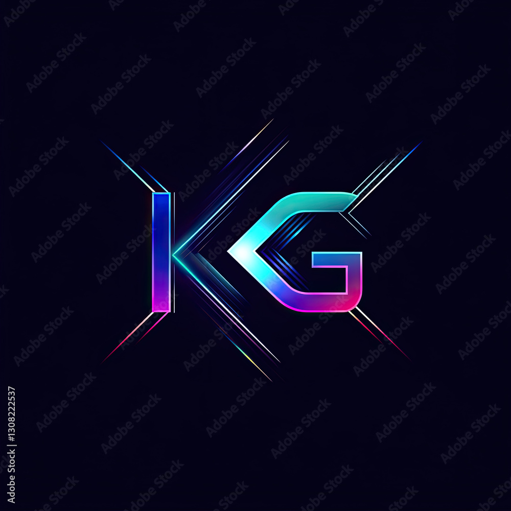 Fototapete neon initials shining with motion lines against a dark, minimalist backdrop