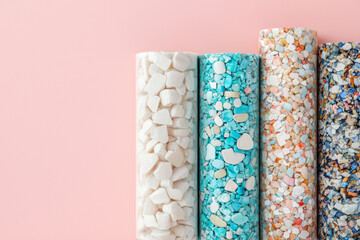 Sustainable material samples look appealing and innovative on pink backdrop