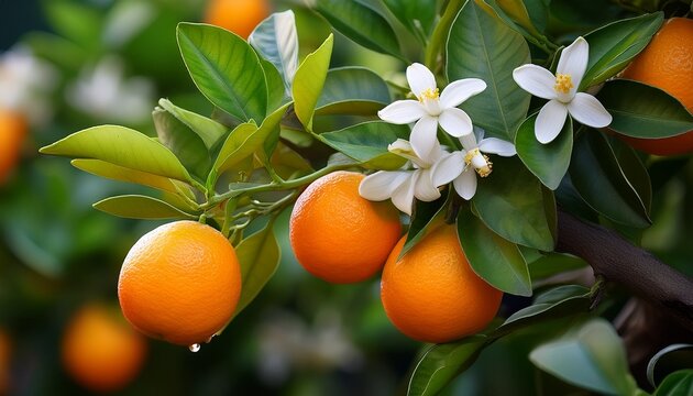 orange blossom and fruit on branch