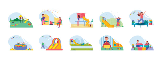 Obraz premium Kids Playground set illustration. Flat vector illustration concept.