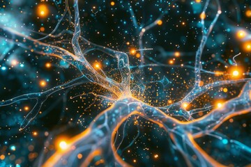 Abstract Representation of Neurons with Blue and Orange Lights