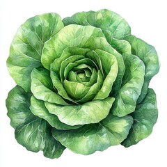 Fototapeta premium Watercolor Painting Of A Vibrant Green Cabbage Head