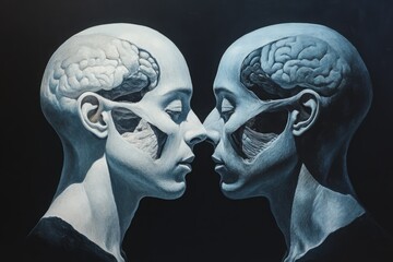 Emotional Connection Between Two Human Figures with Revealed Anatomy