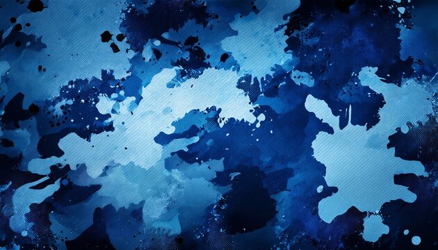 cool blue camo background camouflage painted design elements of color splashes and paint spatter blobs in light and dark blue grunge texture