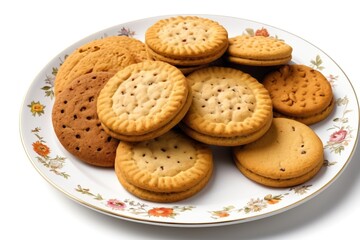 a close up of a plate of cookies on a white table