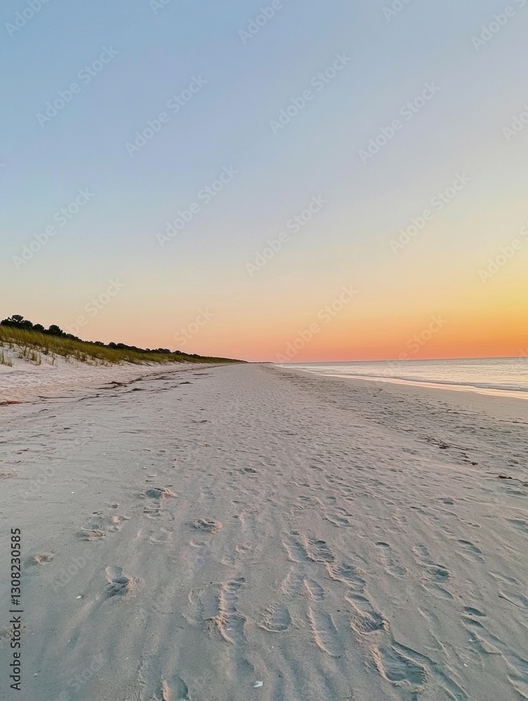 Leinwandbilder calm expanse of a deserted beach at sunset with a clear horizon and tranquil atmosphere generative a