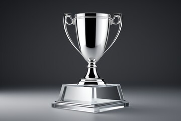 a close up of a silver trophy on a silver surface
