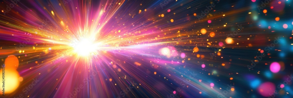 Leinwandbilder Vibrant rays of light break through darkness, illuminating the abstract world with colorful sparks Generative AI