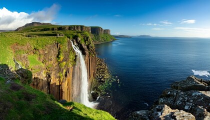 panoramic image mealt falls also known as kilt rock located on the isle of skye