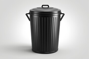 a close up of a black trash can with a lid