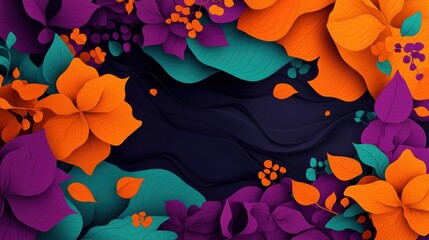 Vibrant Floral Background with Colorful Flowers and Lush Green Leaves