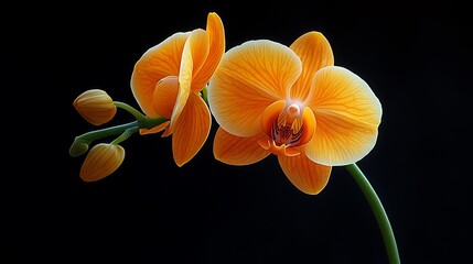 Close-up Orange Orchids Against Black Background