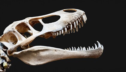 fossil bone skull and jaws of dinosaur raptor isolated