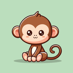 Cute Monkey Sitting Cartoon Vector Icon Illustration. Animal Nature Icon Concept Isolated Premium Vector. Flat Cartoon Style