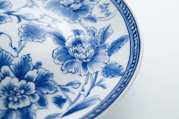 Elegant blue and white porcelain plate adorned with delicate floral patterns, showcasing traditional Chinese artistry.